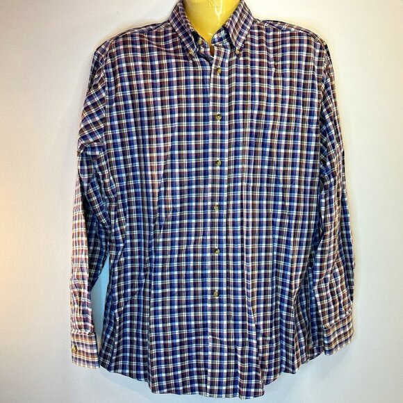 JoS. A. Bank Men's Tailored Fit Plaid Traveler's Collection Shirt - Size Large - Picture 1 of 4